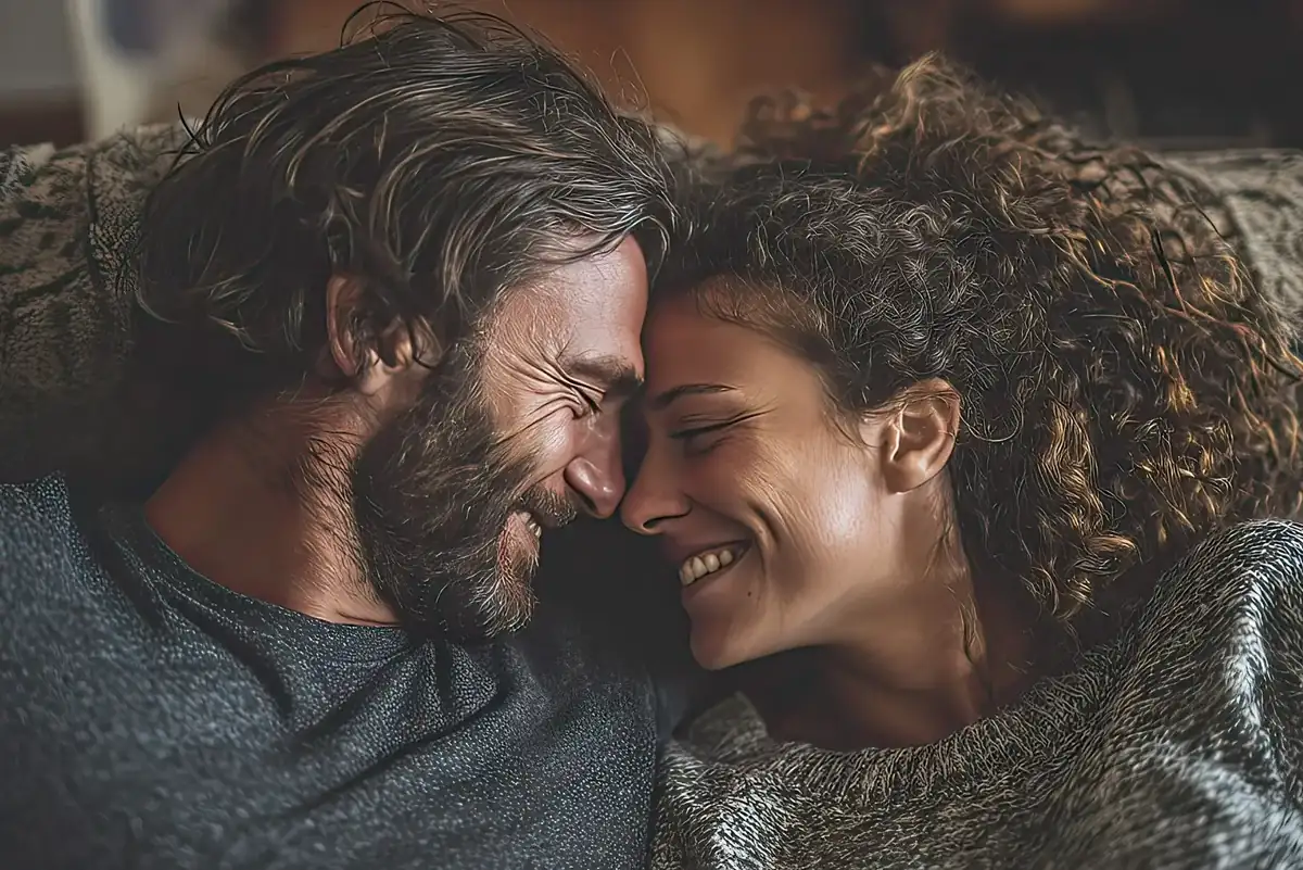 Couple souriant et complice, illustration de la thérapie de couple